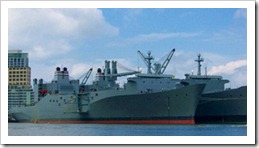 Giant ships in Baltimore harbor