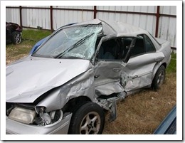 Wrecked Kia driven by Julie Lary